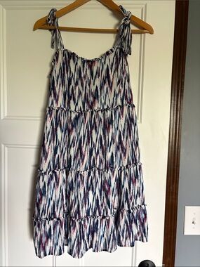 Tiered Tie-Shoulder Midi Dress in Navy, White & Red